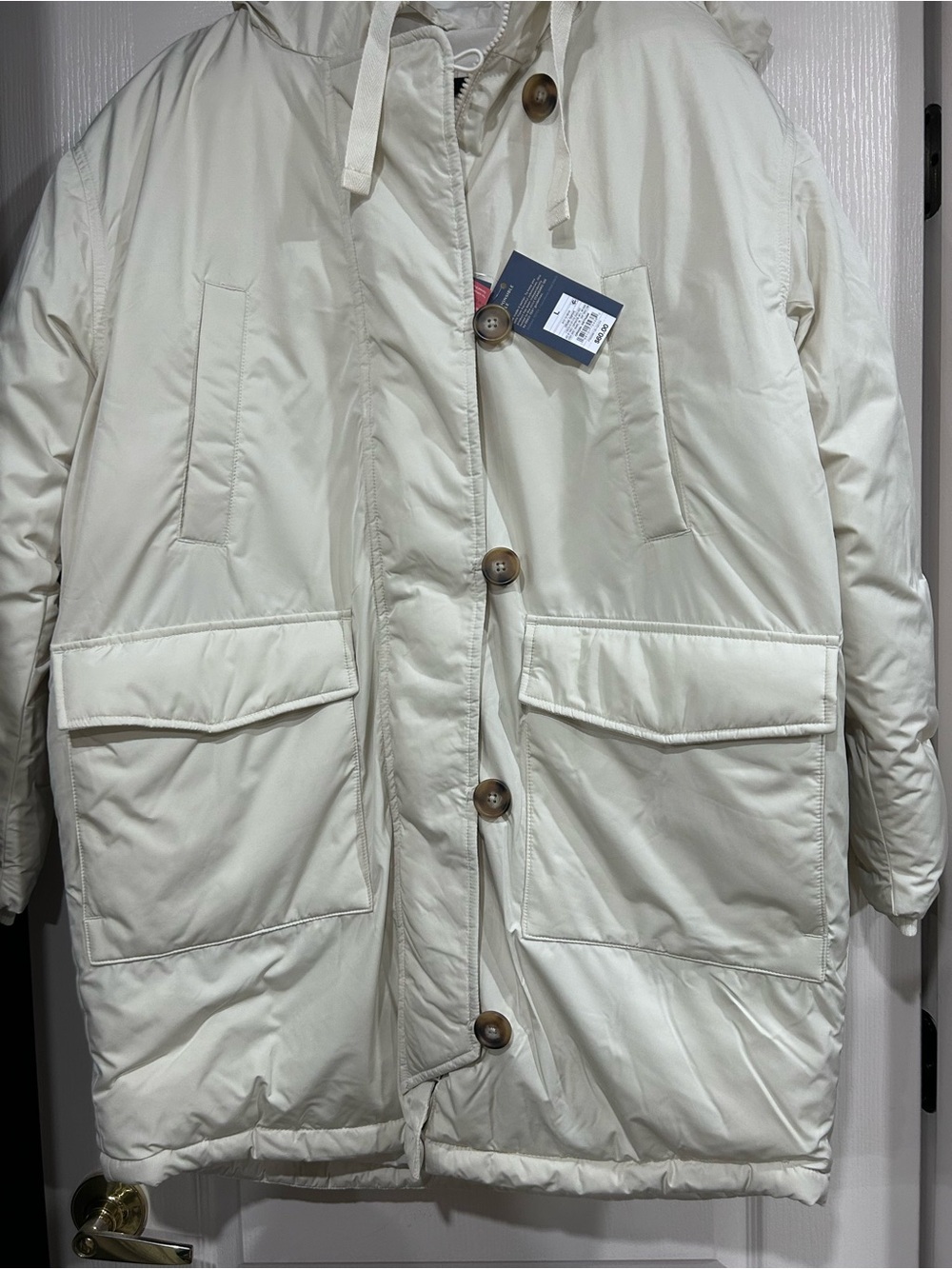 Universal Thread Cream Hooded Puffer Jacket with Flap Pockets